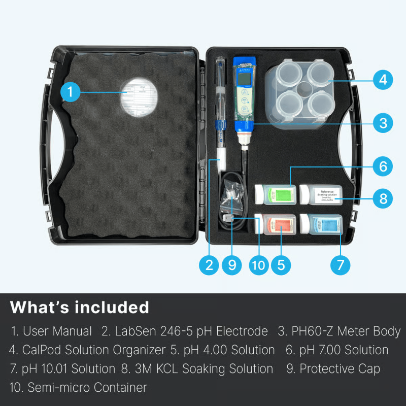 PH60Z-MS Smart pH Tester Kit for Small Volume Test or Test Tubes with LabSen 246-5 ATC Semi-Micro pH Electrode