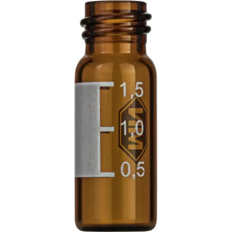1.5 mL Screw Neck Vial N 10 outer diameter: 11.6 mm, outer height: 32 mm amber, flat bottom, wide opening, label + scale pack of 100