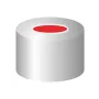 N 8 Aluminium crimp cap, silver, center hole Red Rubber/FEP colorless Hardness: 45° shore A Thickness: 1.0 mm pack of 100