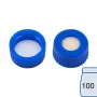 N 9 PP screw cap (bonded), blue, center hole Silicone beige/PTFE white Hardness: 45° shore A Thickness: 1.3 mm pack of 100