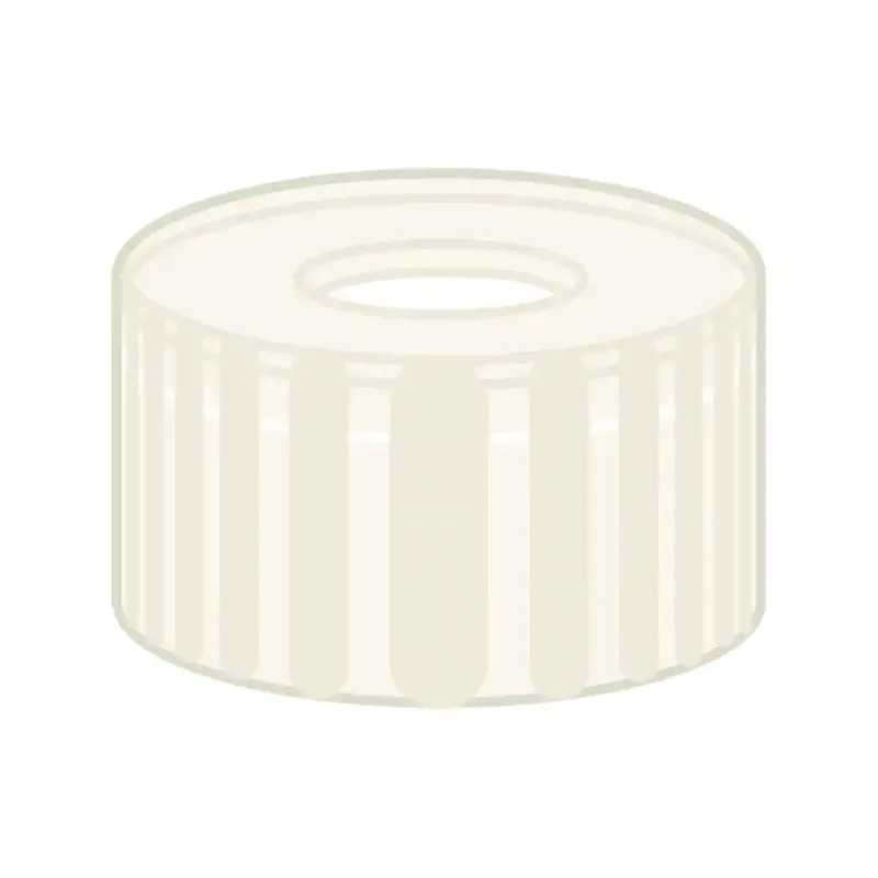 N 9 PP screw cap, transparent, center hole PTFE virginal, white Hardness: 53° shore D Thickness: 0.25 mm pack of 100