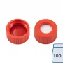 N 9 PP screw cap, red, center hole Silicone white/PTFE red Hardness: 45° shore A Thickness: 1.0 mm pack of 100