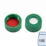 N 9 PP screw cap, green, center hole Silicone white/PTFE red Hardness: 45° shore A Thickness: 1.0 mm pack of 100