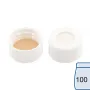 N 24 PP screw cap (bonded), white, center hole Silicone white/PTFE beige Hardness: 45° shore A Thickness: 3.2 mm pack of 100