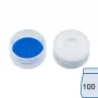 N 11 PE snap ring cap, transparent, center hole Silicone white/PTFE blue, cross-slit Hardness: 55° shore A Thickness: 1.0 mm pack of 100