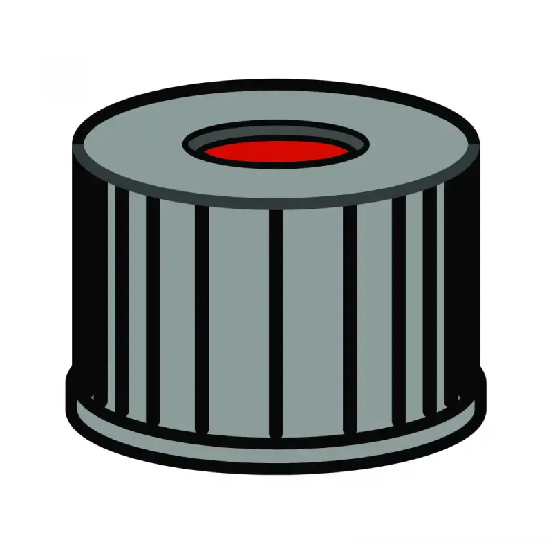 N 8 PP screw cap, black, center hole PTFE red/Silicone white/PTFE red Hardness: 50° shore A Thickness: 1.0 mm pack of 100