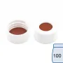 N 24 PP screw cap (bonded), white, center hole Red Rubber/TEF colorless Hardness: 45° shore A Thickness: 2.5 mm pack of 100