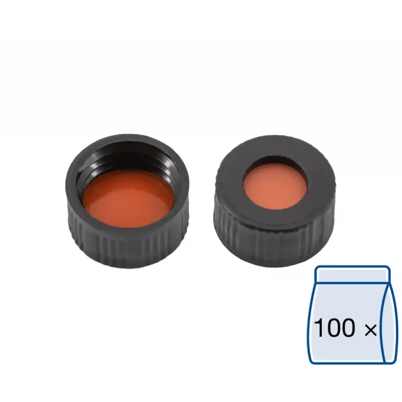N 9 PP screw cap, black, center hole Red Rubber/FEP colorless Hardness: 45° shore A Thickness: 1.0 mm pack of 100