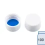 N 13 PP screw cap (bonded, 13-425), white, closed top Silicone white/PTFE blue Hardness: 55° shore A Thickness: 1.3 mm pack of 100