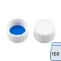 N 15 PP screw cap (bonded, 15-425), white, closed top Silicone white/PTFE blue Hardness: 55° shore A Thickness: 1.3 mm pack of 100