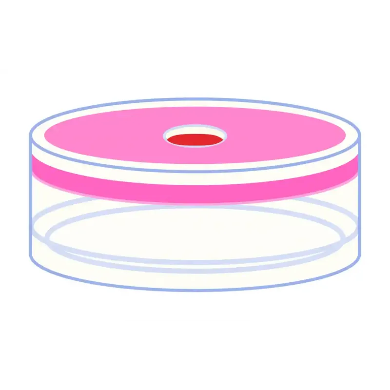 N 20 PE Cap for crimp neck vials with flat DIN crimp neck N 20 transparent, center hole Natural Rubber red-orange/TEF colorless Hardness: 45° shore A Thickness: 1.3 mm pack of 100