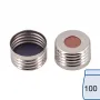 N 18 magnetic screw cap, silver, center hole Butyl red/PTFE grey Hardness: 50° shore A Thickness: 1.5 mm pack of 100