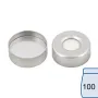 N 20 Aluminium crimp cap, silver, center hole Silicone white / FEP-/Aluminium foil silver Hardness: 45° shore A Thickness: 3.2 mm pack of 100