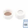 N 20 screw cap (bonded, 20-400), white, center hole Silicone white/PTFE beige Hardness: 45° shore A Thickness: 1.5 mm pack of 100