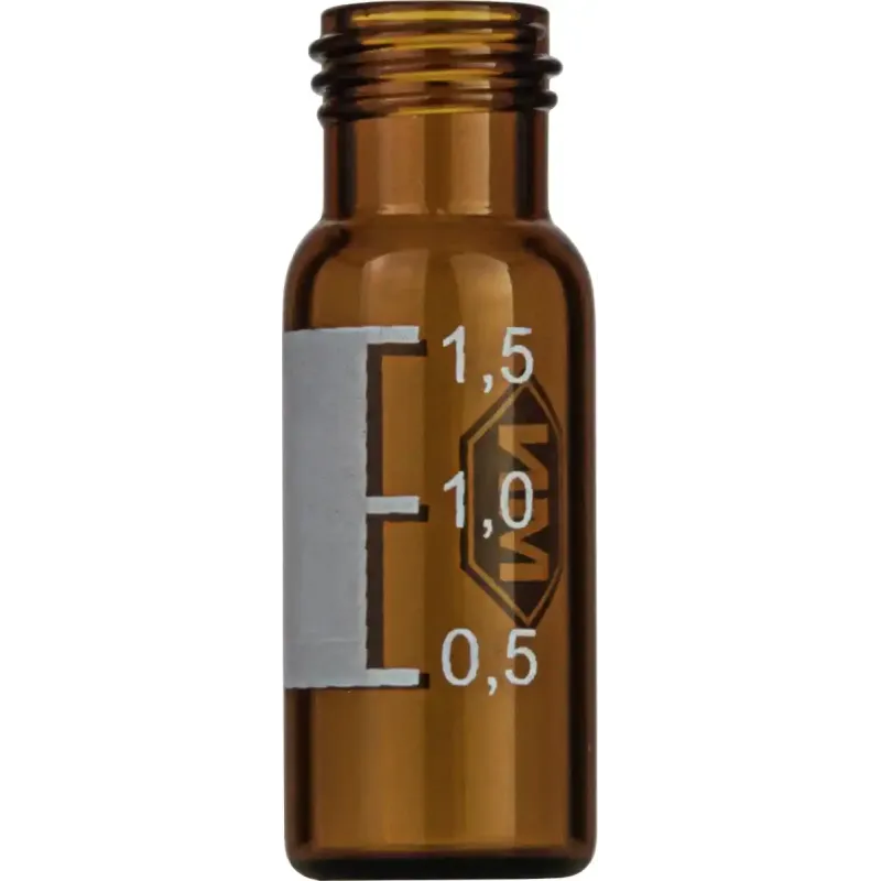 1.5 mL Screw Neck Vial N 9 outer diameter: 11.6 mm, outer height: 32 mm amber, flat bottom, wide opening, label + scale pack of 100