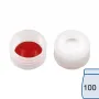 N 9 PP screw cap, transparent, center hole Silicone white/PTFE red Hardness: 45° shore A Thickness: 1.0 mm pack of 100