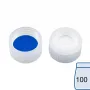 N 9 PP screw cap, transparent, center hole Silicone white/PTFE blue, slit Hardness: 55° shore A Thickness: 1.0 mm pack of 100