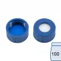 N 9 PP screw cap, blue, center hole Silicone white/PTFE blue, slit Hardness: 55° shore A Thickness: 1.0 mm pack of 100