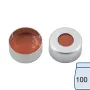 N 11 Aluminium crimp cap, silver, center hole Natural Rubber/Butyl red-orange/TEF colorless Hardness: 45° shore A Thickness: 1.3 mm pack of 100