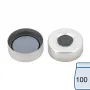 N 20 Aluminium crimp cap, silver, center hole Butyl dark gray/centrical PTFE-lamination gray high purity Hardness: 50° shore A Thickness: 3 mm pack of 100