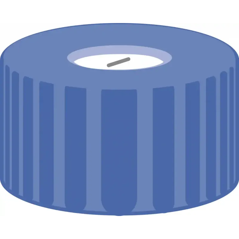 N 9 PP screw cap, blue, center hole Silicone white/Polyimide orange, slit Hardness: 45° shore A Thickness: 1.0 mm pack of 100