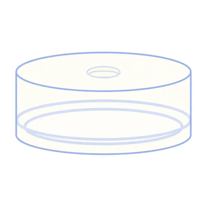 N 20 PE Cap for crimp neck vials with beveled top N 20 transparent, center hole Butyl beige/PTFE gray Hardness: 55° shore A Thickness: 1.3 mm (unassembled) pack of 100