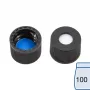 N 8 PP screw cap, black, center hole Silicone white/PTFE blue, slit Hardness: 55° shore A Thickness: 1.0 mm pack of 100