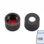 N 8 PP screw cap, black, center hole Silicone white/PTFE red Hardness: 45° shore A Thickness: 1.3 mm pack of 100
