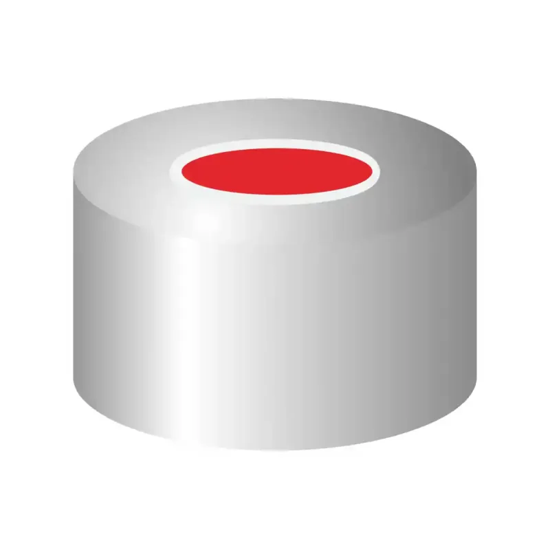 N 11 Aluminium crimp cap, silver, center hole Natural Rubber red-orange/ETFE colorless Hardness: 45° shore A Thickness: 1.0 mm pack of 100