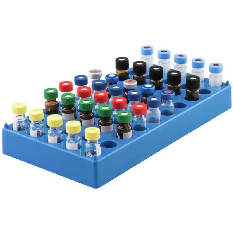 PP Vial Rack, 50 Position, Stackable, Diameter 12 mm , Fits 11.6 × 32 mm Vials