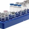 36 position polypropylene vial rack blue, coded for all vials with a diameter of 23.1 mm max. and flat bottom Dimensions: 323 x 91 x 30 mm stackable pack of 5