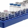 36 position polypropylene vial rack blue, coded for all vials with a diameter of 23.1 mm max. and flat bottom Dimensions: 323 x 91 x 30 mm stackable pack of 5