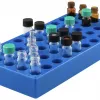 50 position polypropylene vial rack blue for all vials with a diameter of 15 mm max. and flat bottom Dimensions: 240 x 120 x 28 mm stackable pack of 1