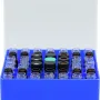 49 Position Container, blue, firmly integrated divider for screw neck vials N 13, with transparent lid, 130 × 130 × 50 mm, suitable for freezers, pack of 1