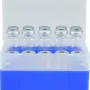 25 Position Container, blue, removable divider for screw neck vials N 18 and crimp neck vials N 20, with transparent lid, 130 × 130 × 80 mm, suitable for freezers, pack of 1