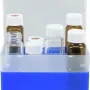 16 Position Container, blue, removable divider for screw neck vials N 24 (20 mL, 30 mL, 40 mL), with transparent lid, 130 × 130 × 102 mm, suitable for freezers, pack of 1