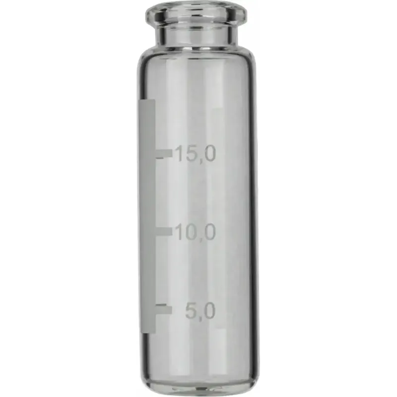 20 mL Headspace Crimp Neck Vial N 20, clear, rounded bottom, beveled top, label, 23 × 75.5 mm, pack of 100
