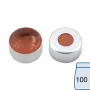 N 11 Aluminium Crimp Cap, silver, center hole, Natural Rubber/Butyl red-orange/TEF colorless, Hardness: 45° shore A, Thickness: 1.0 mm, pack of 100