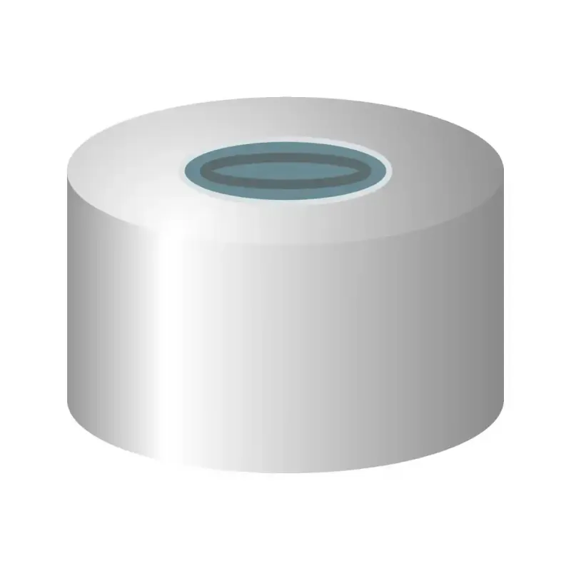 N 13 Aluminium Crimp Cap, silver, center hole, Butyl dark gray/centrical PTFE-lamination gray, Hardness: 50° shore A, Thickness: 2.0 mm, pack of 100