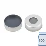 N 20 Aluminium crimp cap, silver, center hole Butyl light gray/PTFE dark gray Hardness: 50° shore A Thickness: 3 mm pack of 100