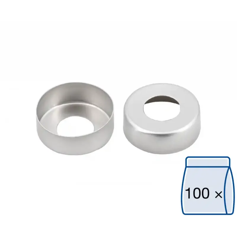 N 20 Aluminium crimp cap, silver, center hole pack of 100