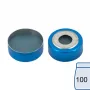 N 20 bimetal crimp cap, blue/silver, center hole Silicone blue transparent/PTFE colorless Hardness: 45° shore A Thickness: 3 mm pack of 100