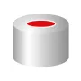 N 8 Aluminium crimp cap, silver, center hole PTFE red/Silicone white/PTFE red Hardness: 50° shore A Thickness: 1.0 mm pack of 100