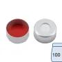 N 11 Aluminium crimp cap, silver, center hole Silicone white/PTFE red Hardness: 45° shore A Thickness: 1.3 mm pack of 100