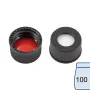 N 13 PP screw cap, black, center hole Silicone white/PTFE red Hardness: 45° shore A Thickness: 1.3 mm pack of 100