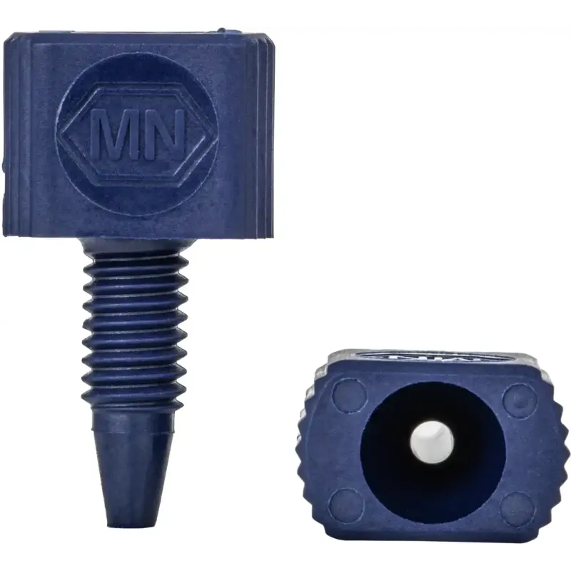 Fingertight fitting 1/16" PEEK one-piece blue, 10-32, double sided MN Logo pack of 5