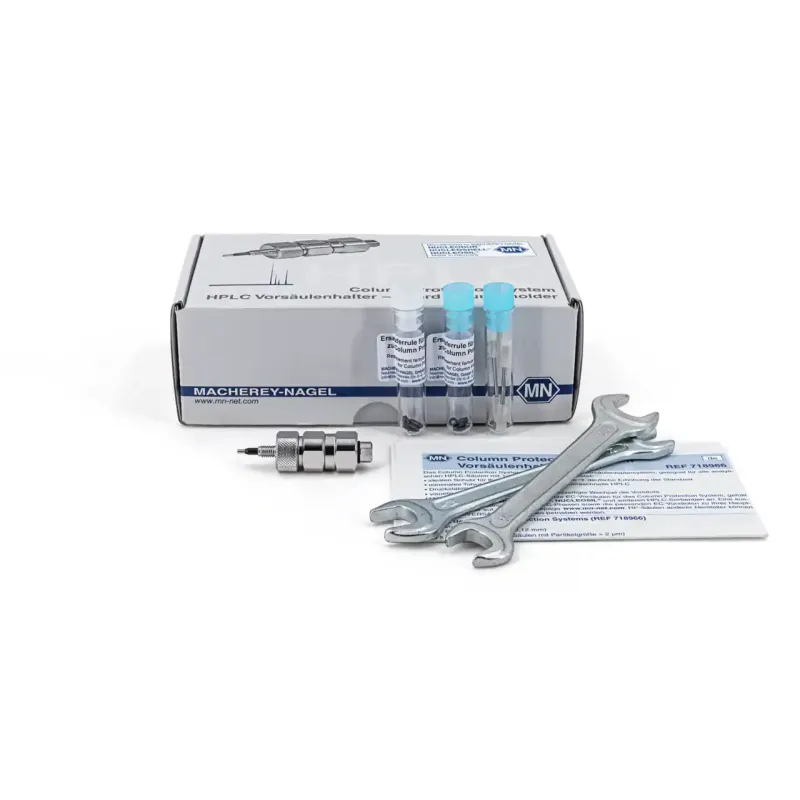 Column Protection System: Guard Column Holder for EC 4 × 2 mm and 4 × 3 mm guard columns, with capillaries, ferrules, wrenches, and user manual