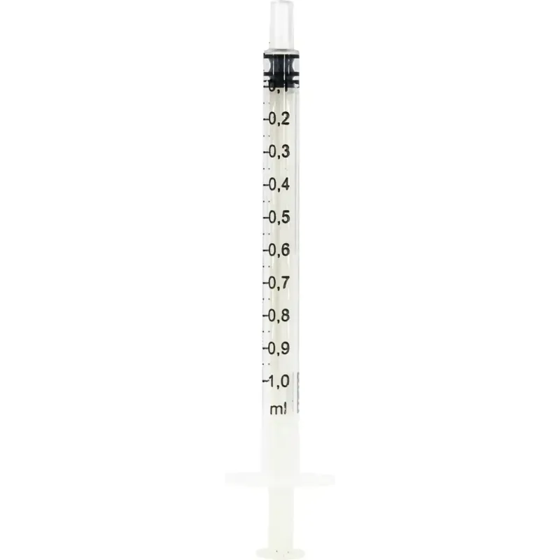Plastic Syringe content: 1 mL, with graduation
