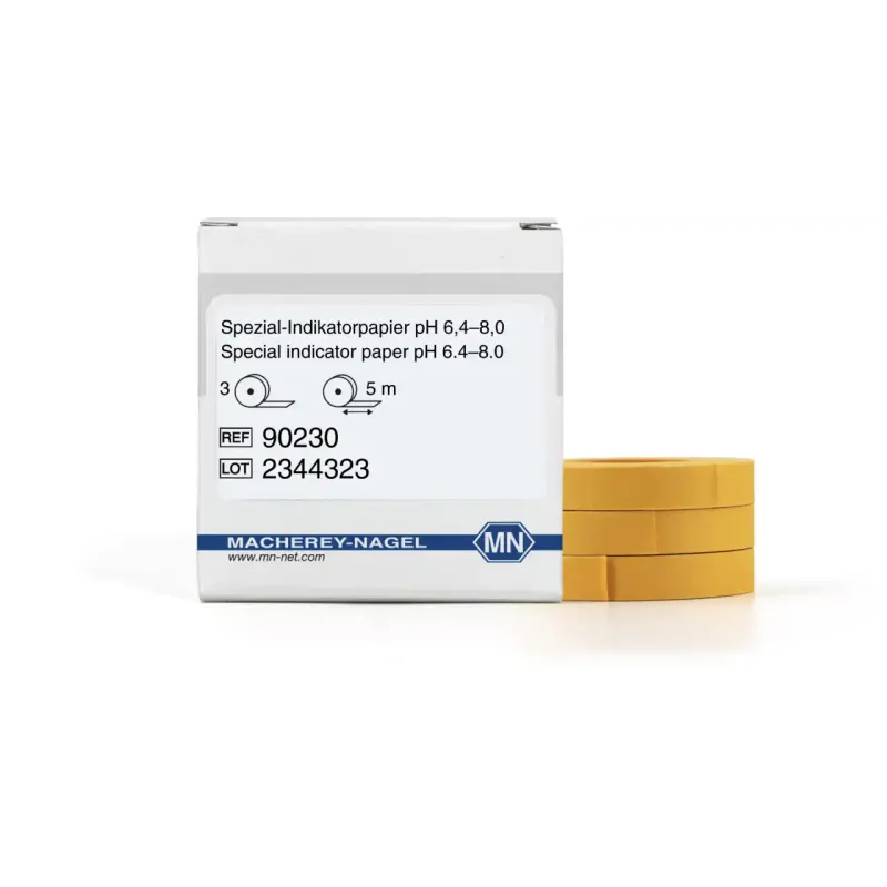 Special indicator paper pH pH 6.4-8.0 test paper - refill pack of 3 reels - measuring range: pH <(><<)>6.4-6.4-6.6-6.8- 6.8-7.0-7.2-7.4-7.6-7.8-8.0>8.0 reel of 5 m length x 7 mm width
