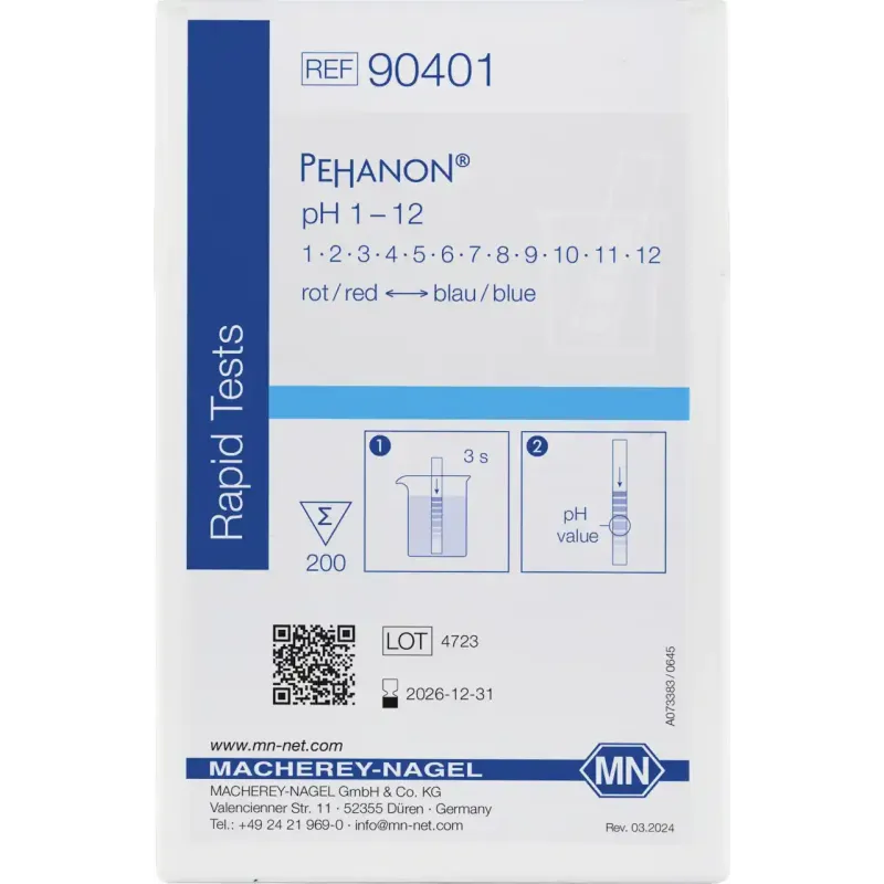 PEHANON pH 1.0 - 12.0 box of 200 strips 11 x 100 mm